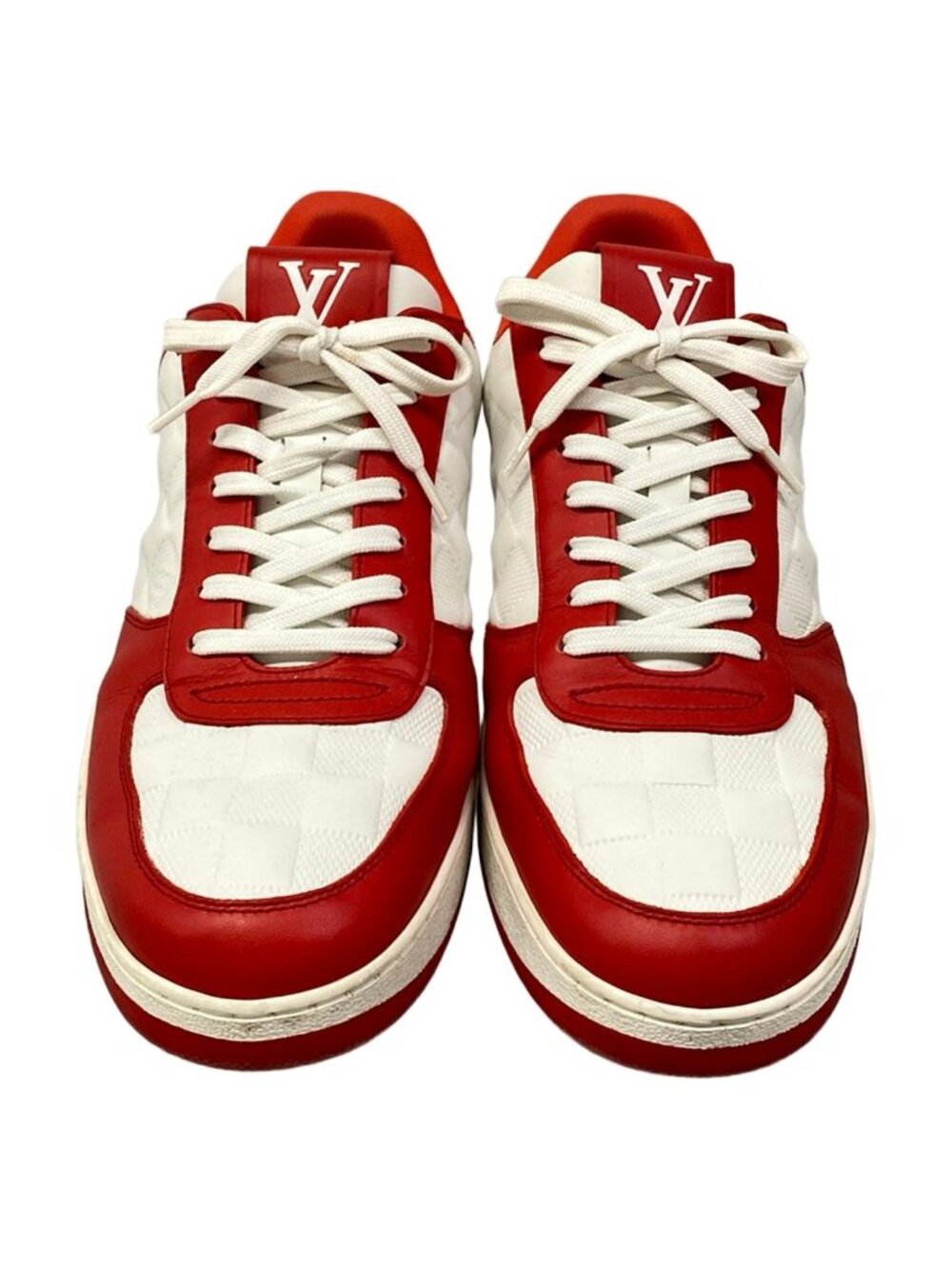 Louis Vuitton Sneakers 7.5 Rivoli Red White 7 Half Line Damier Leather - Picture 5 of 10